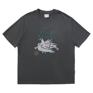 瞬时山野Monterest户外7A抗菌凉感防螨复古和平鸽做旧印花短袖T恤