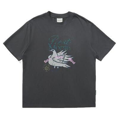 Monterest复古和平鸽做旧印花T恤