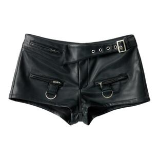 VCR STUDIO原创美式辣妹皮短裤女秋加绒显瘦显腿长低腰工装热裤