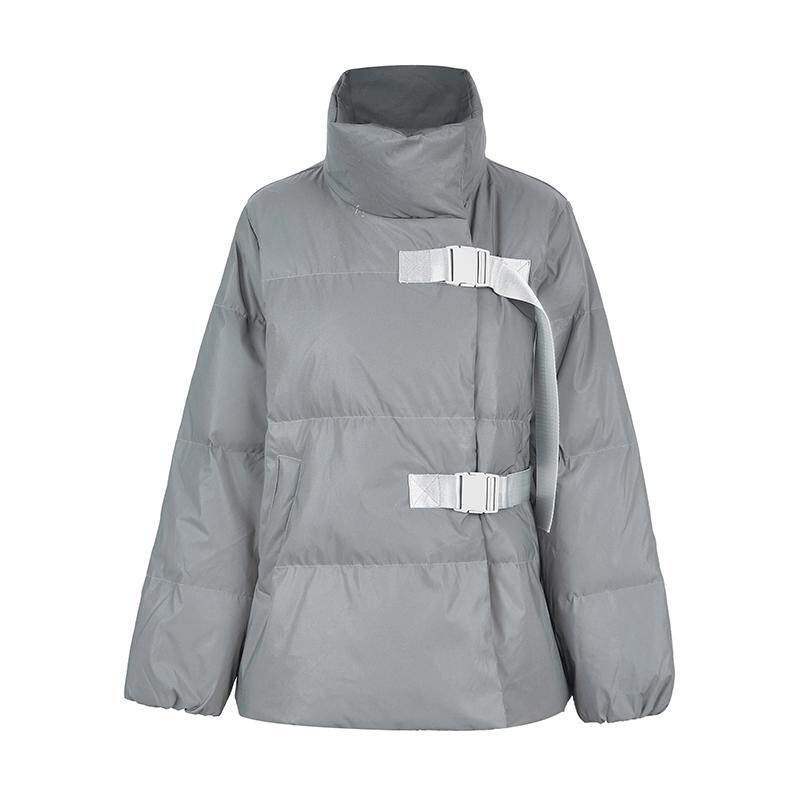 sdeer圣迪奥女装个性高领飘带拼接亮面短款羽绒服S21462454