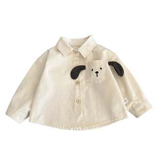 男童衬衫2026春装新款帅气宝宝卡通小狗衬衣秋季婴儿时髦纯棉上衣