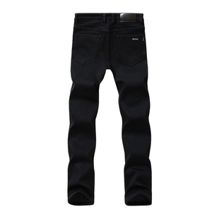秋冬季商务超高弹力黑色牛仔裤男加绒修身小脚长裤子大码男装厚款