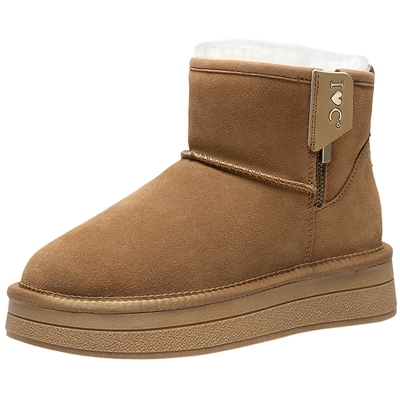 千百度厚底加绒保暖时尚雪地靴女款百搭冬季气质户外暖暖短靴棉鞋