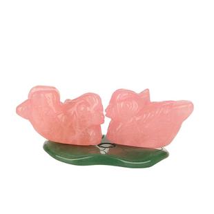 居龙阁粉水晶鸳鸯摆件一对卧室夫妻装饰品情侣床头柜恩爱粉晶送礼