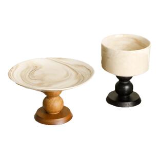 法式陶瓷高脚果盘甜品碗高级感点心盘子木质精致饰品摆件收纳托盘