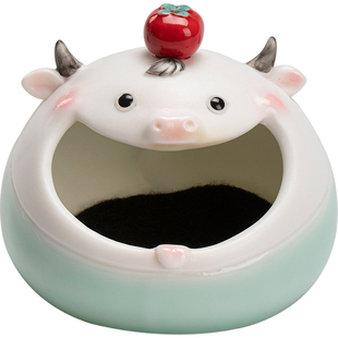 创意陶瓷牛柿冲天盘香炉檀香沉香家用室内薰香炉香灰托茶道点香器