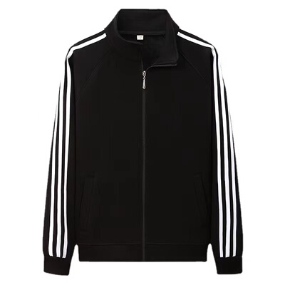 秋冬纯棉经典三道杠外套立领运动休闲卫衣青年男女同款拉链开衫厚