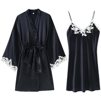 舒绸坊女士重磅真丝吊带睡袍套装