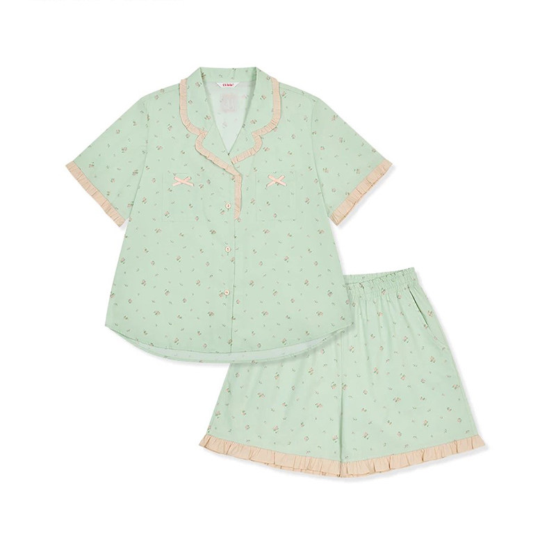 Ullala纯棉碎花女睡衣套装夏季