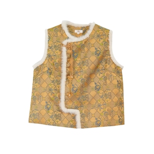 布符新中式「貂毛流苏扣棉马甲」2026年新品春季女款保暖外穿国风