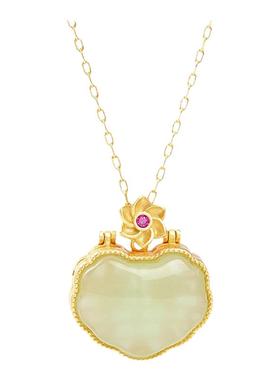 民族风铜镀金结缘爱心项坠仿和田玉平安锁挂件男女款气质优雅项链