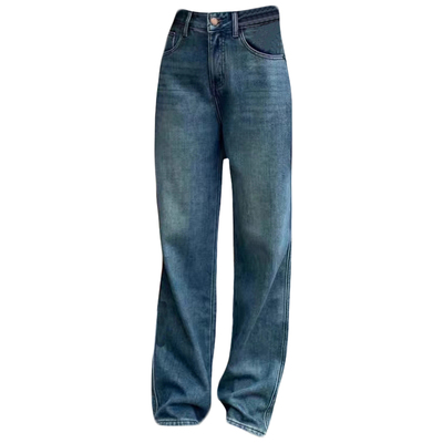 冬季款加厚加绒女牛仔直筒阔腿裤