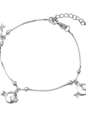 镂空小鱼儿镶嵌手链925纯银女