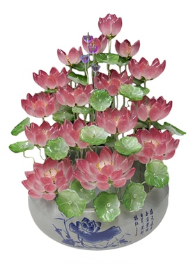 纯手工琉璃荷花观音佛像佛供花