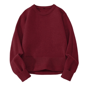 班尼路S&K系列酒红色圆领毛衣男士冬季保暖内搭男款针织打底衫LF