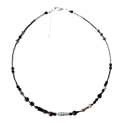 燕归原创墨续黑曜石纯银情侣项链