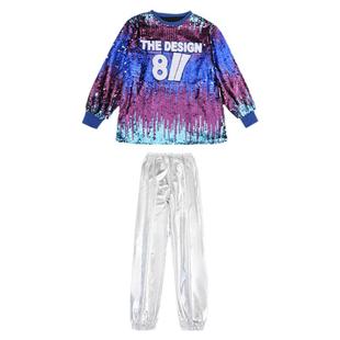 儿童啦啦队演出服男女童嘻哈街舞架子鼓潮服现代爵士舞蹈亮片服装