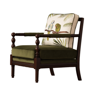 绿色沙发椅实木单人沙发美式老虎椅客厅休闲椅布艺阳台复古