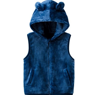 儿童连帽马甲秋冬宝宝背心带帽男童女童珊瑚绒小童马夹冬季法兰绒