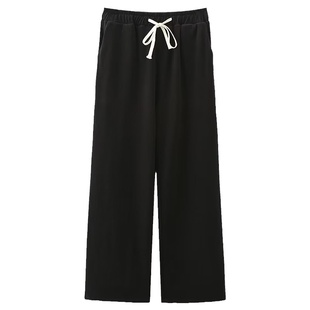 宛宛大码垂感糯米裤秋冬新款直筒长裤抽绳休闲裤胖mm宽松阔腿裤女