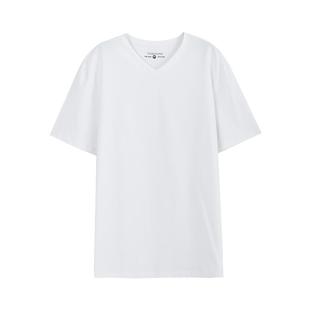 三福2026夏季新款短袖t恤男女V领纯色内搭情侣半袖白色休闲打底衫