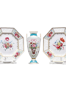 spode百花欧式骨瓷花瓶瓷盘摆件