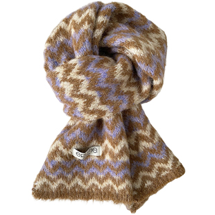 韩系氛围感细条纹围巾女冬季2025新款保暖百搭针织披肩小围脖护颈