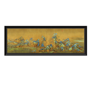 千里江山图新中式沙发背景墙客厅装饰画山水画大气高级感茶室挂画