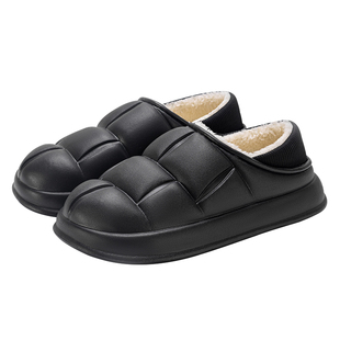 洁丽雅防水棉拖鞋男冬季2026新款黑色棉鞋包跟保暖防滑拖鞋可外穿