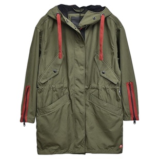 超值福利ABLE JEANS女士春秋中长款外套街头休闲连帽宽松女风衣潮