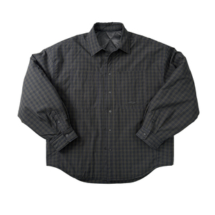 Aurocean 松软纯棉小格子衬衫棉服 大廓形低饱和撞色格纹棉衣外套