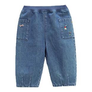 whitewheat宝宝26春秋季新款长裤男孩刺绣纯棉裤子女童时髦牛仔裤