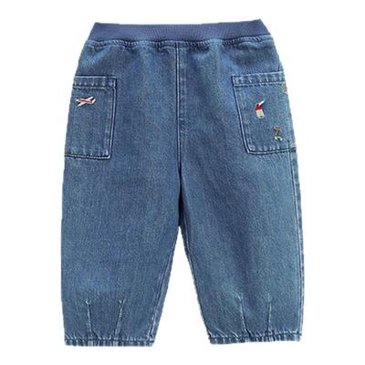 whitewheat秋季纯棉刺绣牛仔裤