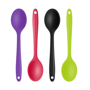 跨境好货 硅胶一体勺子汤勺 沙拉长调羹 平勺密更 密羹矽胶烹饪勺