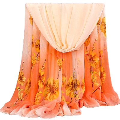 网红长款橘色丝巾女士时尚高档沙滩纱巾秋冬百搭披肩洋气妈妈围巾