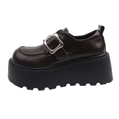 英伦厚底增高小皮鞋女秋冬百搭圆头深口单鞋2025新款玛丽珍松糕鞋