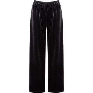 QS秸熙春秋新款百搭柔光丝绒阔腿裤通勤显瘦休闲松紧腰时尚长裤子