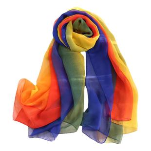 蓝色渐变丝巾女春秋薄款乔其纱舞蹈纱巾形体走秀大披肩沙滩巾围巾