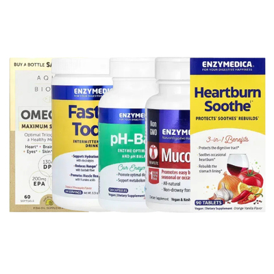 Enzymedica消化pH-Basic Heartburn MucoStop Omega-3 Stem XCell