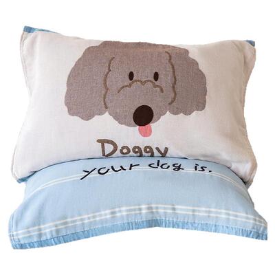 蓝色英文小狗枕巾情侣一对装