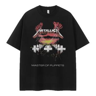 Metallica金属乐队复古美式街头小众嘻哈设计感vtg摇滚短袖T恤衫