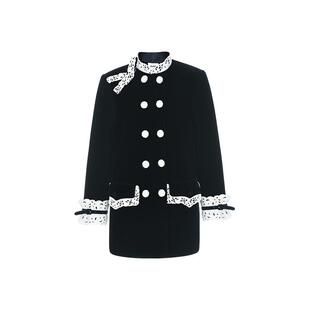 lefame拉飞姆冬季宫廷风刺绣花边黑色丝绒羽绒服外套高级感女