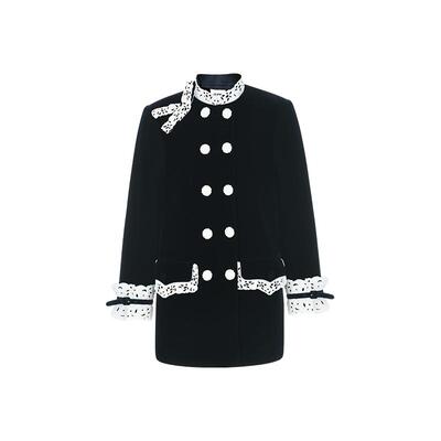 lefame拉飞姆宫廷风刺绣花边黑色丝绒羽绒服外套高级感