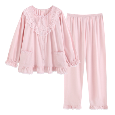 罗丝美高支数纯棉贡缎春夏睡衣套