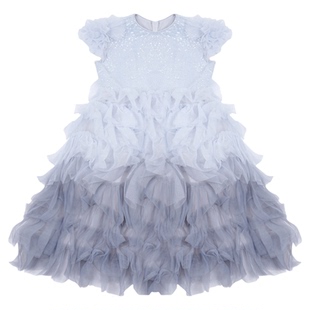 memoryin童装连衣裙两个小朋友女孩气质甜美渐变叠层网纱蛋糕裙