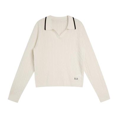 ELLE绞花polo领毛衣女