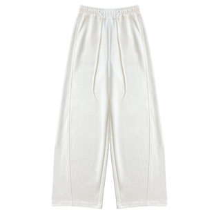 米白色弯刀阔腿运动裤女2025秋冬季新款加厚高腰宽松休闲阔腿卫裤