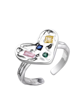 925纯银不规则爱心锆石戒指女