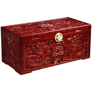 博瑶香樟木箱子婚嫁箱仿古五面满雕花嫁妆箱结婚收纳陪嫁结婚字画