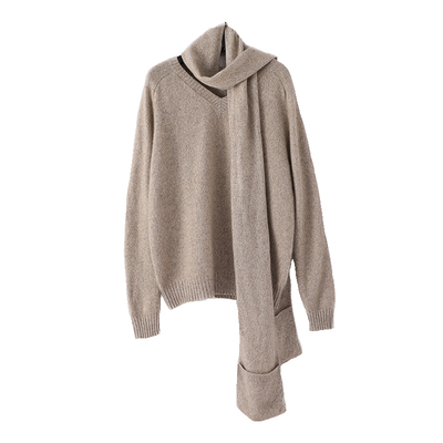 2024冬季新加厚花纱V领羊绒衫女宽松慵懒毛衣套头羊毛针织打底衫